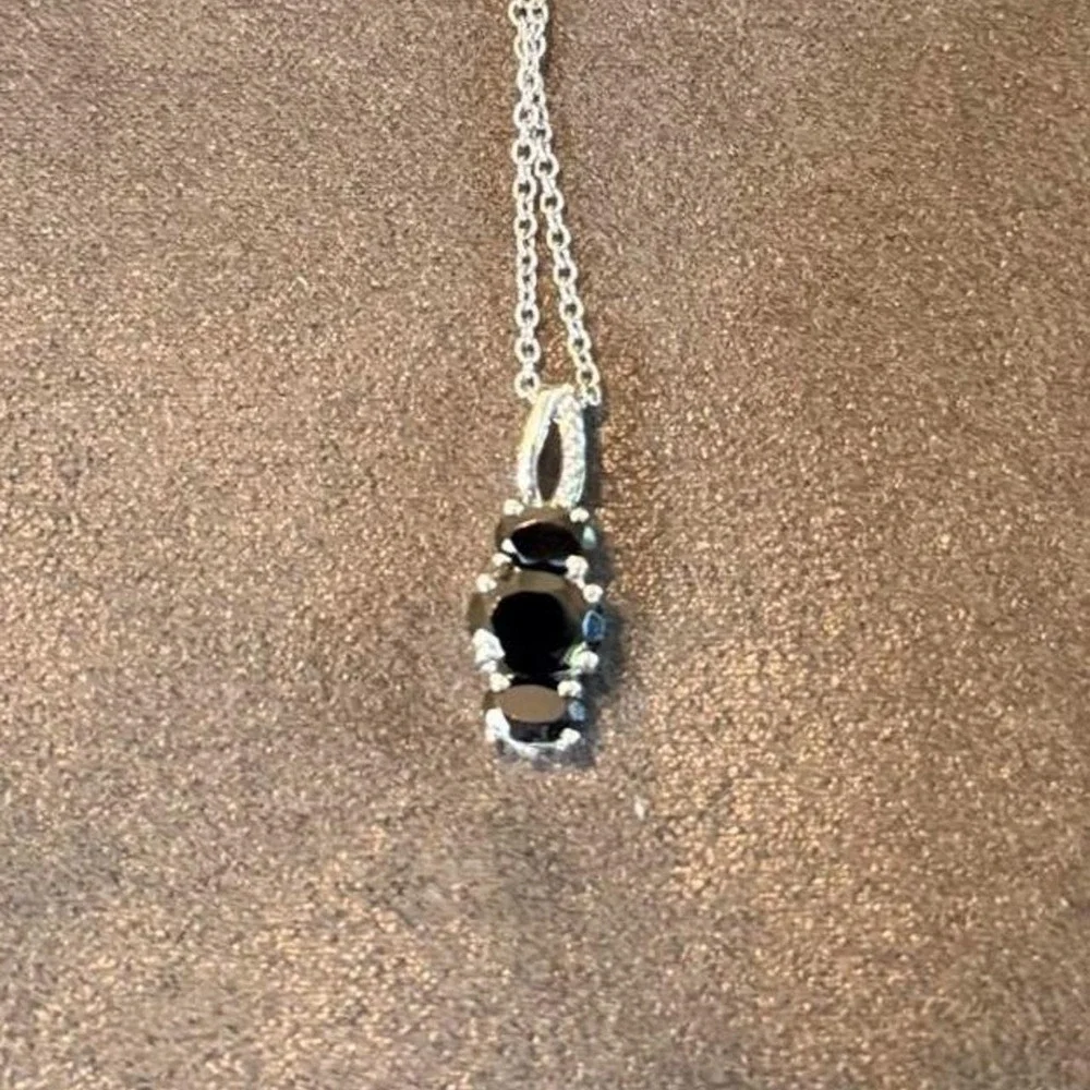 Black Opal Silver Necklace w/ Beautifully Detailed Pendant & Magnetic Clasp